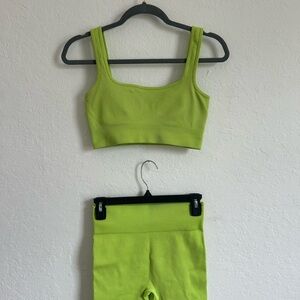 Lime Green Ribbed Bralette and Shorts Set